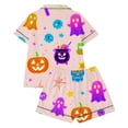 thumbnail image 3 of Toddler Girls Pajamas Cute Halloween Colorful Skeleton Graphics Short Sleeve Notched Collar Button Closure Loose Fit 2Pc Summer Fall Lounging Wear Stylish Loungewear,Pink,3-4 Years, 3 of 4