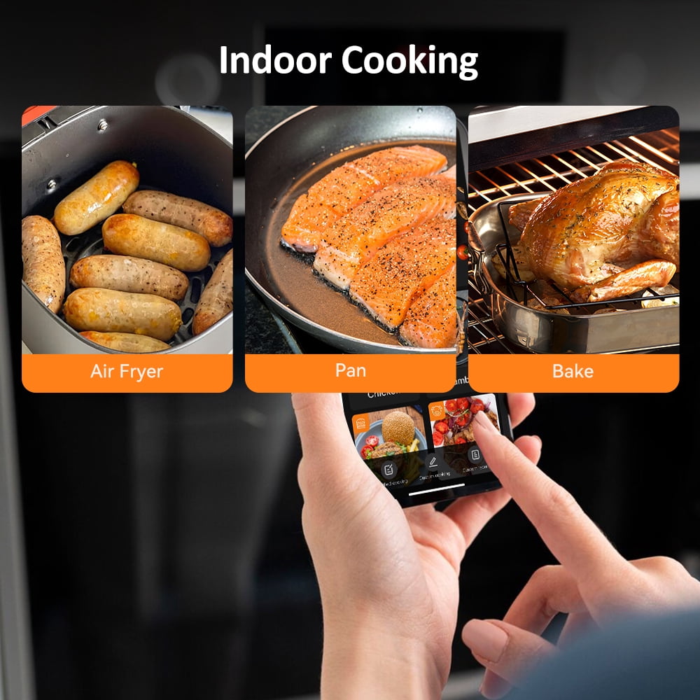 INKBIRD Wireless BBQ Thermometer, Bluetooth 5.4 Meat Thermometer with 5MM Ultra Thin Probe, HD LCD Display, 60 Min Offline Data Storage, Temperature Alarms for Grilling, Cooking, Roasting, Sm