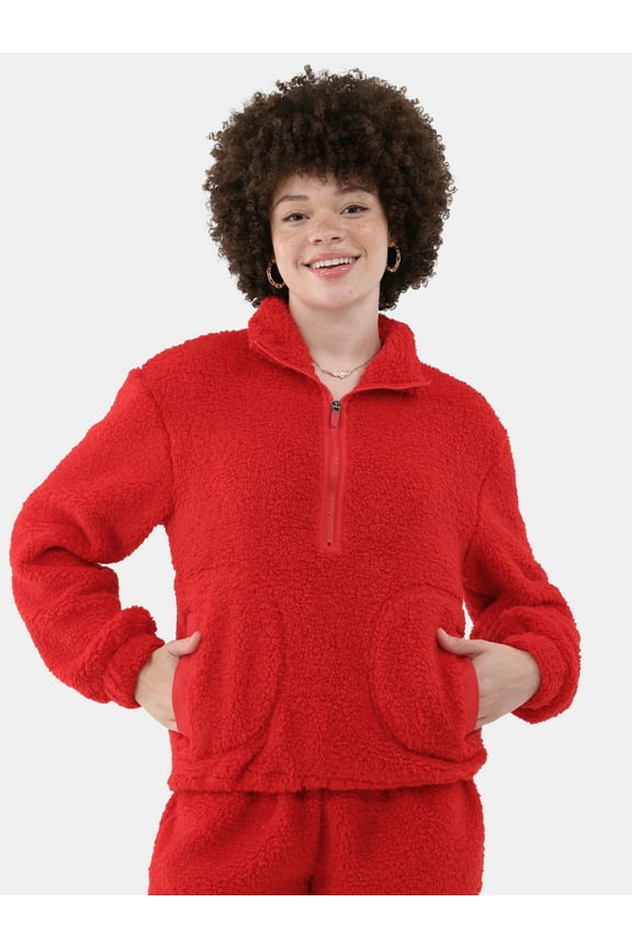 Half Zip Plush Pullover with Pockets, Women's and Women's Plus