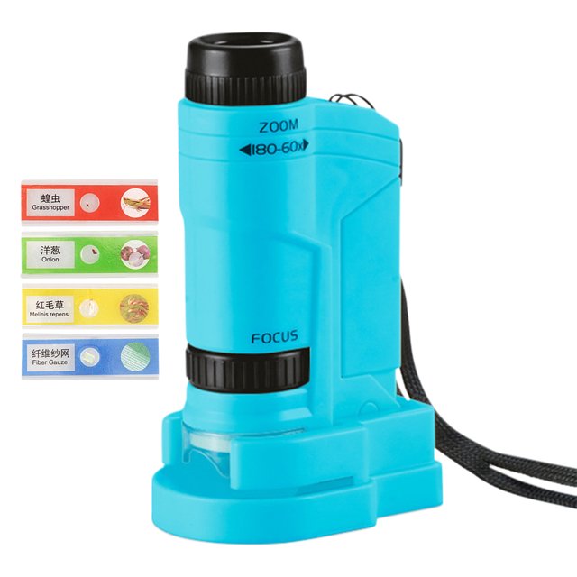 Mini Microscopio 500X Preescolares Estudio en El para Estudiantes (azul 4 Muestras)