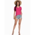 thumbnail image 4 of Womens Summer Tops V Neck T Shirts Swiss Dot Puff Sleeve Tops Loose Casual Tshirts, 4 of 6
