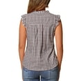 thumbnail image 4 of INSPIRE CHIC Women's Gingham Top Ruffle Shirt V Neck Cap Sleeve Plaid Blouse L Brown, 4 of 7