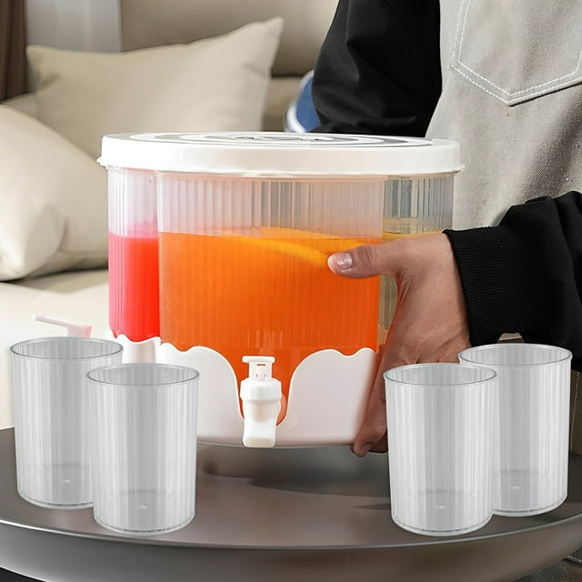 6L Drink Dispenser with Spigot and Cups 360° Rotatable Juice Jug Dispenser 4 Compartment Removable Large Capacity Beverage Dispenser with Lid for Small Party Refrigerator Juice