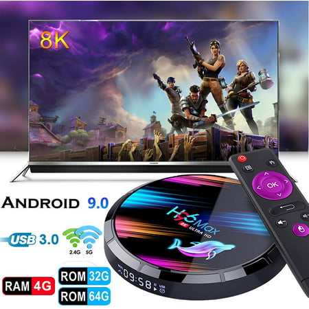 Dnyker Android 9.0 TV Box Smart Player 4GB RAM 64GB ROM 3D/ 8K Ultra HD/H.265/2.4GHz WiFi/USB 3.0/ Android Media (Best Android Media Player App)