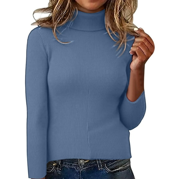 Women's Sweaters Tops for Women Trendy High Neck Pullover Sweater Slim Fit Long Sleeve Knitted Turtleneck Top Soft Warm Casual Winter Fall Blouse