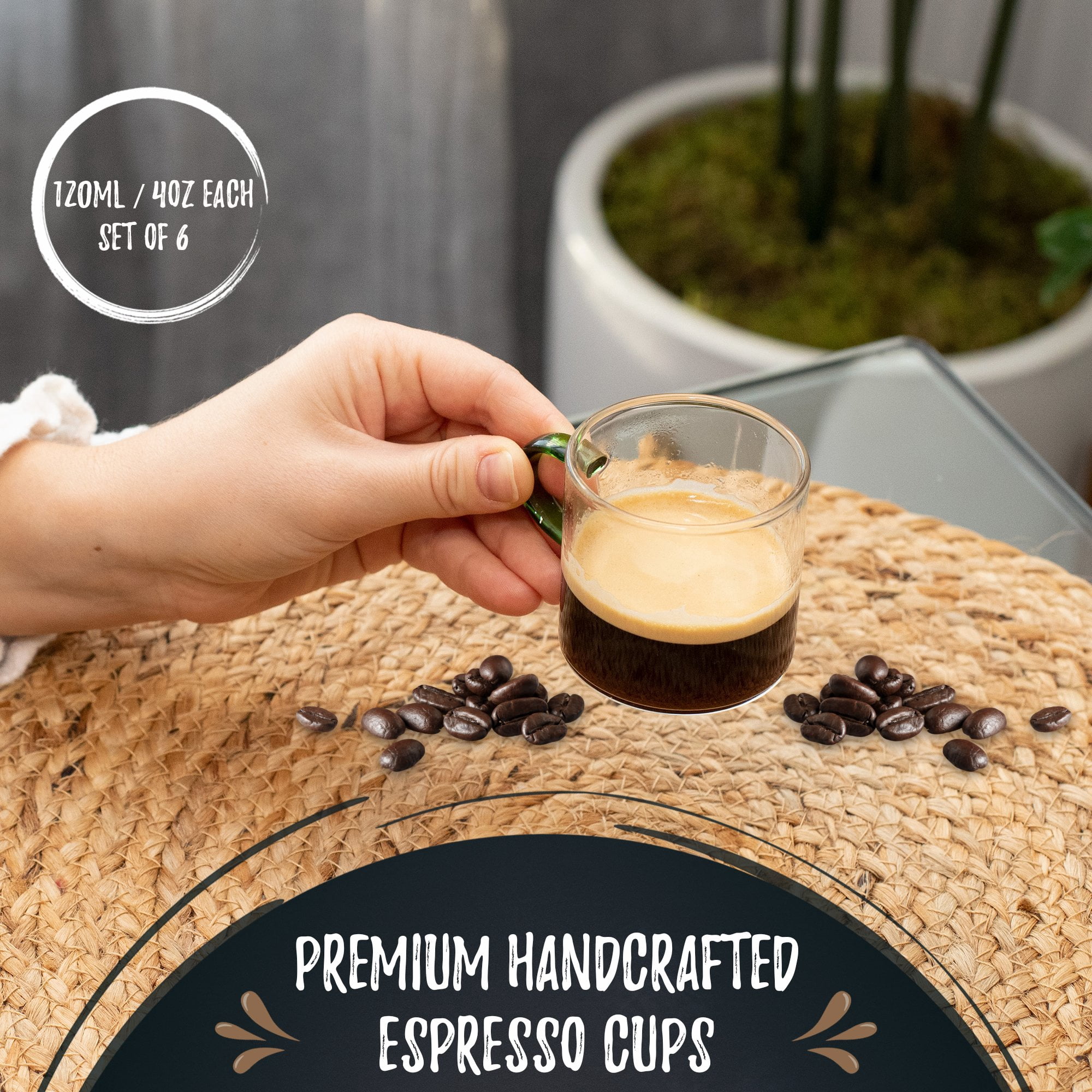 Bacimi Multi-color Borosilicate Clear Glass Espresso cups 120ML/4oz, Set of 6