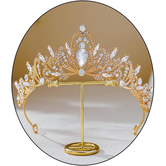 Baroque Queen Crown and Tiaras Birthday Sparkly Rhinestone Crown Wedding Bride Leaf Tiaras Princess Tiaras Headpieces for Women and Girls