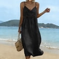 thumbnail image 2 of fheaev Women's Maxi Dress Linen Spaghetti Strap V Neck Lace Trim Sleeveless for Beach Vacation Black L, 2 of 7