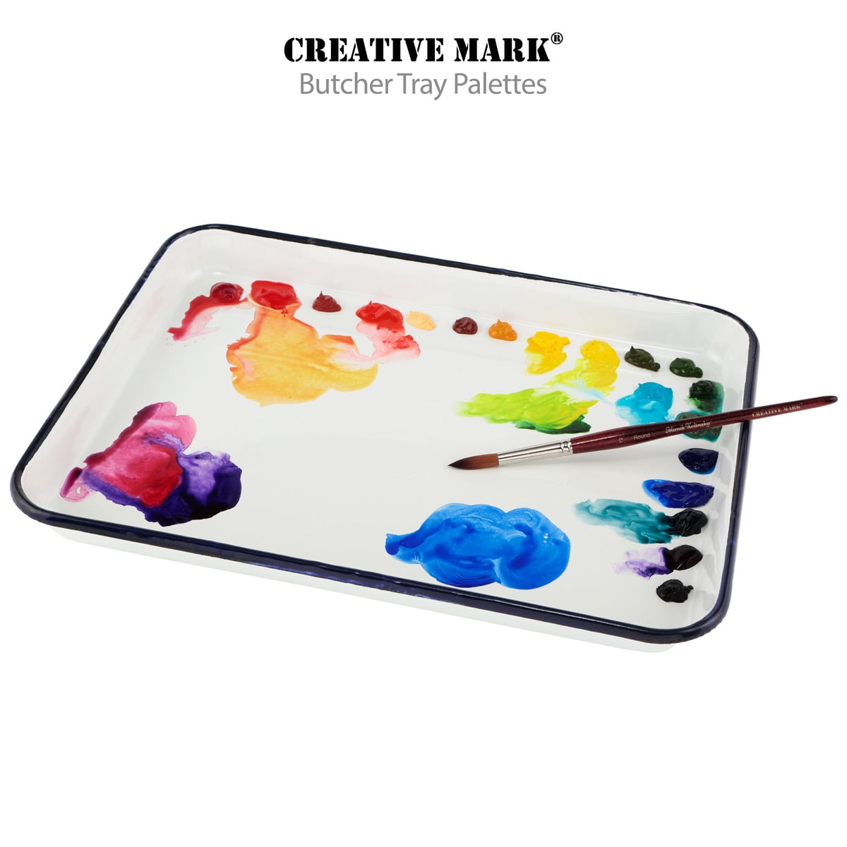 Creative Mark Butcher Tray Palette - 7.5" x 11" - Triple coated Enamel Tray Palette for Painting, Color Theory, Mixing, and More