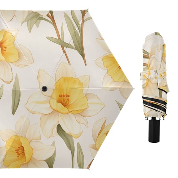 Daffodils Flower Compact Sun Umbrella Windproof Travel Umbrellas for Rain Strong Portable UV Protection