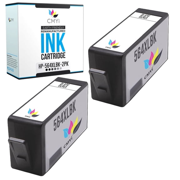 CMYi 564XL Black 2-Pack Ink Cartridges compatible for HP564XL - PhotoSmart 5520, 5521, 5522, 5524, 5525, 6510, 6510 - B211a, 6512, 6512 - B211a, 6515, 6515 - B211a, 6520, 6521, 6525 (2 Black)