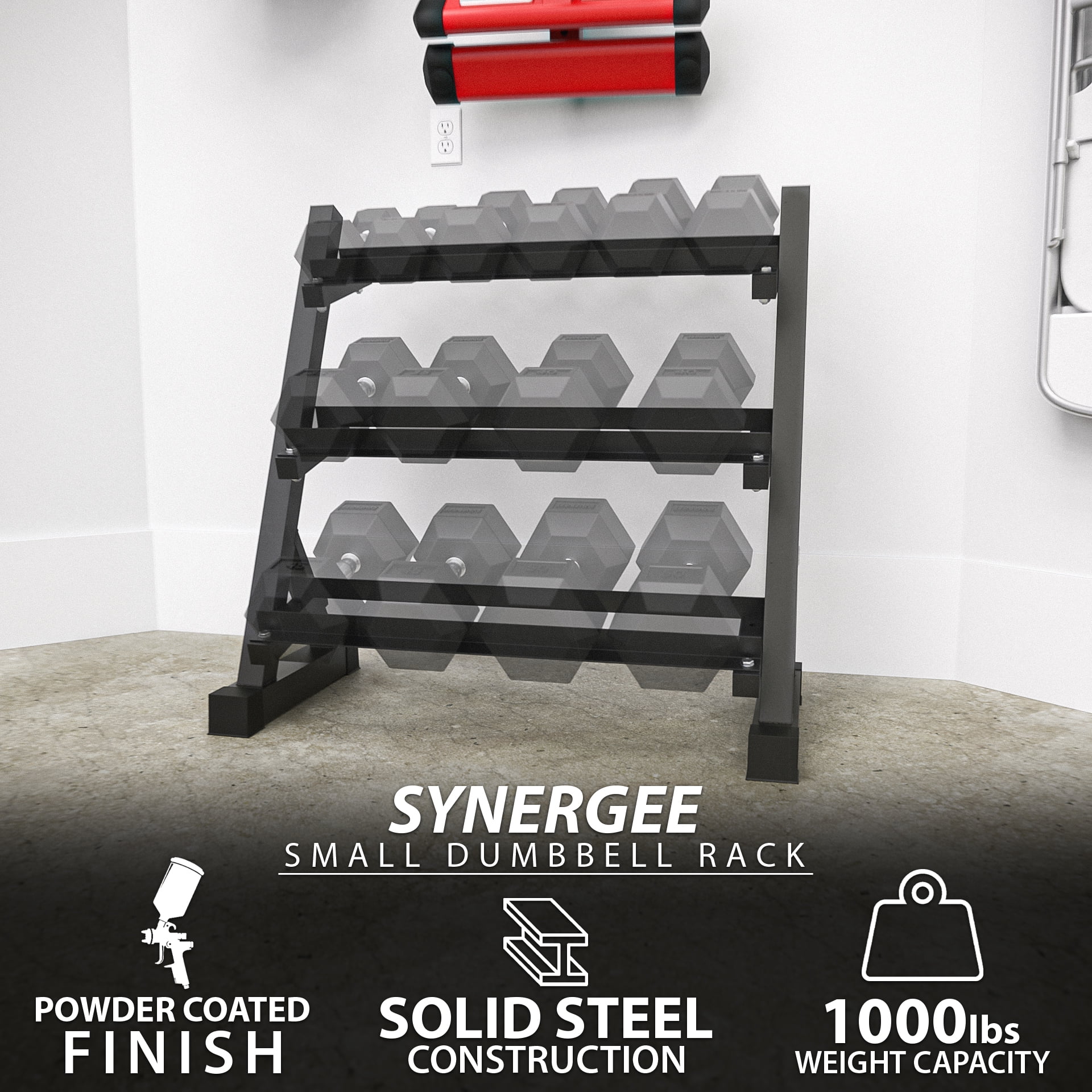 Synergee 3-Tier Dumbbell Rack Multilevel Weight Storage Organizer for Home Gym - Small