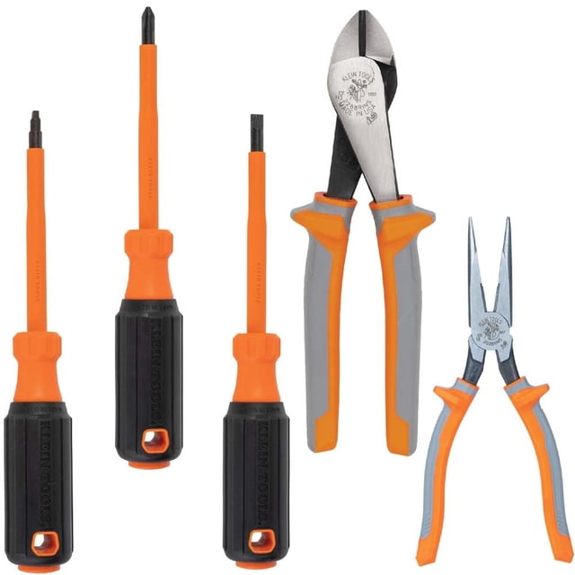 Juego de Herramientas Aisladas Klein Tools Rojo con Cortador Diagonal, Alicates de Punta Larga y Des