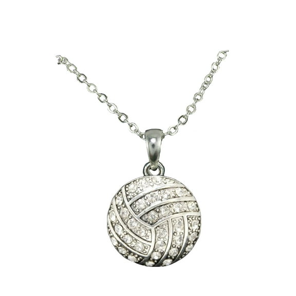 Volleyball Crystal Charm On Silver Plated Fashion Necklace