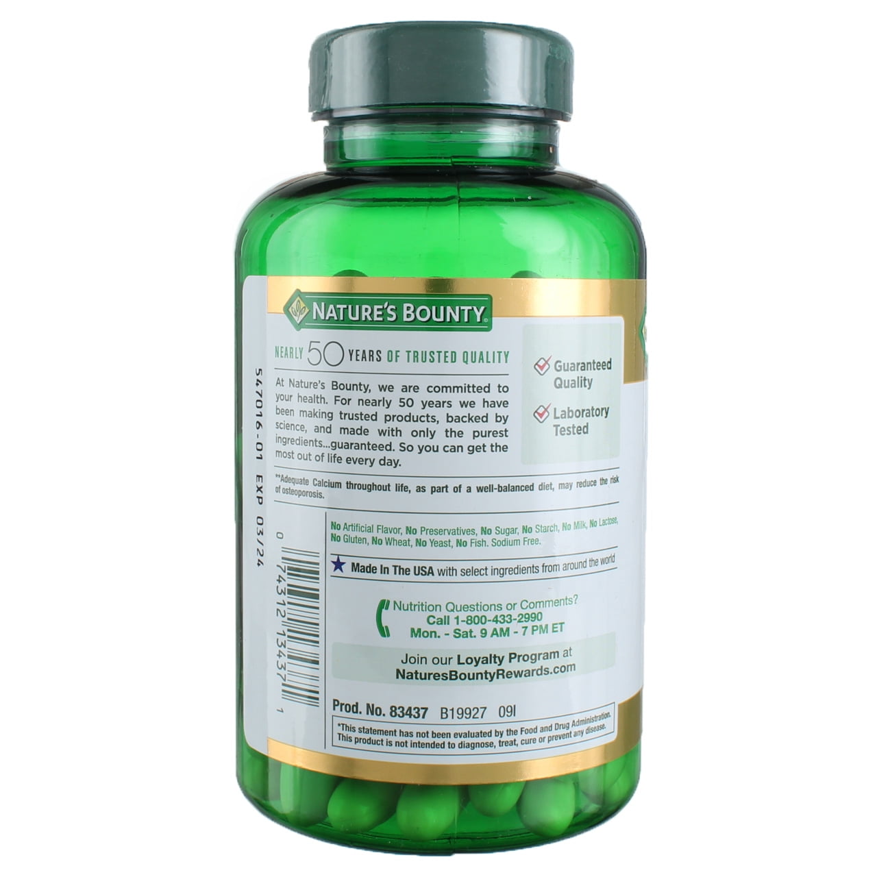 Nature's Bounty Mineral Calcium Tablets, 1,200 units, 120 Ct