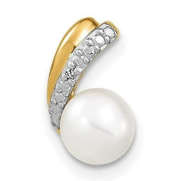 14k 6-7mm White Round Freshwater Cultured Pearl and Diamond Pendant XP4153