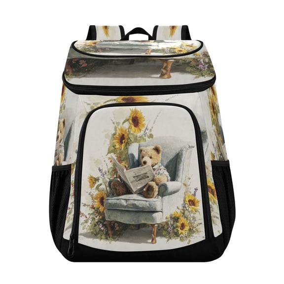 Large Capacity Insulated Cooler Backpack Waterproof Thick Thermal Lunch Bag for Picnic Camping Hiking Beach Travel Watercolor Teddy Bear