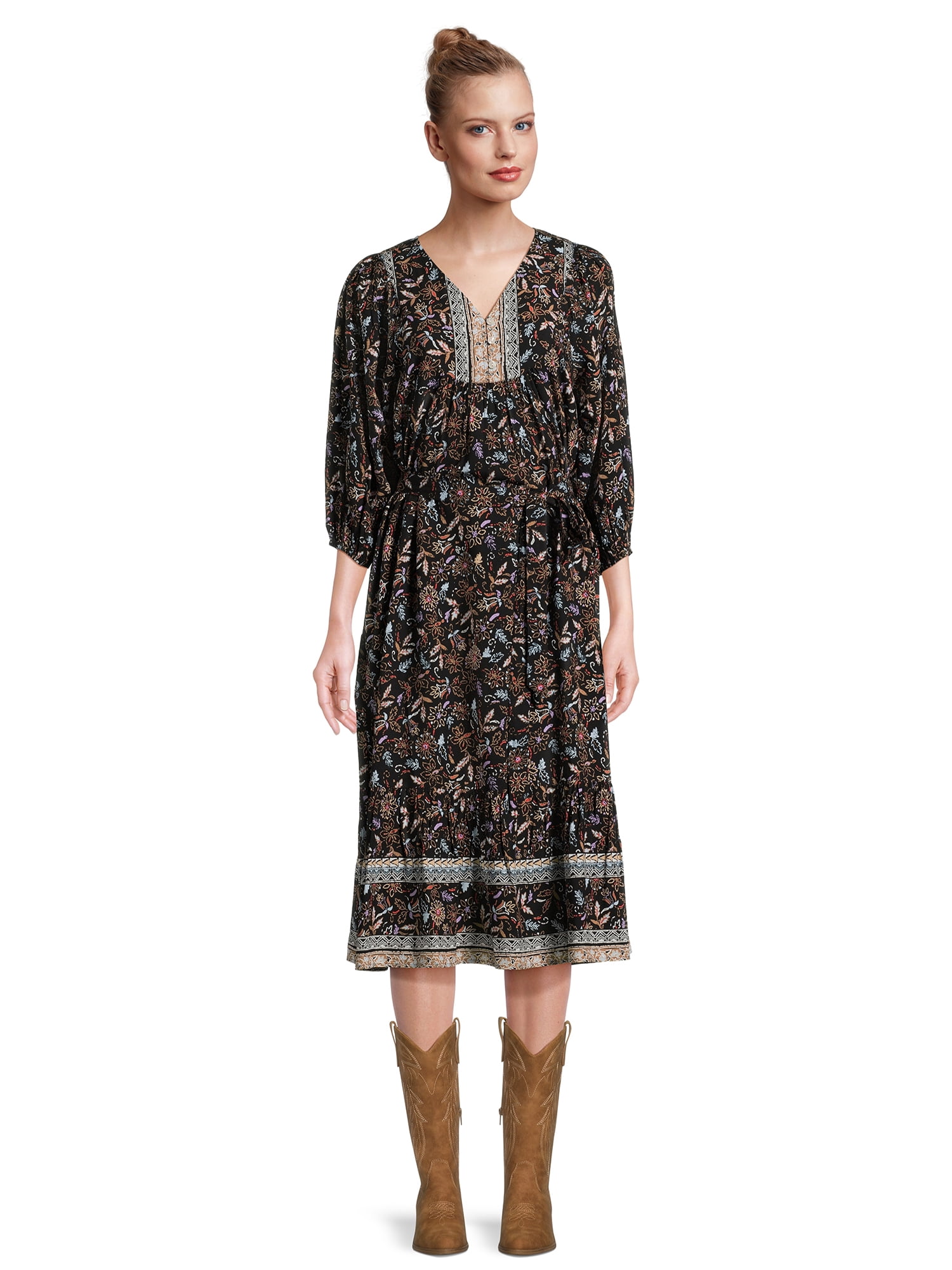beachlunchlounge Women's Puff Sleeve Midi Dress