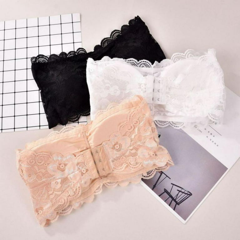 3 Pieces Women's Floral Lace Tube Top Bra Bandeau Strapless Bras Seamless  Stretchy Chest Wrap
