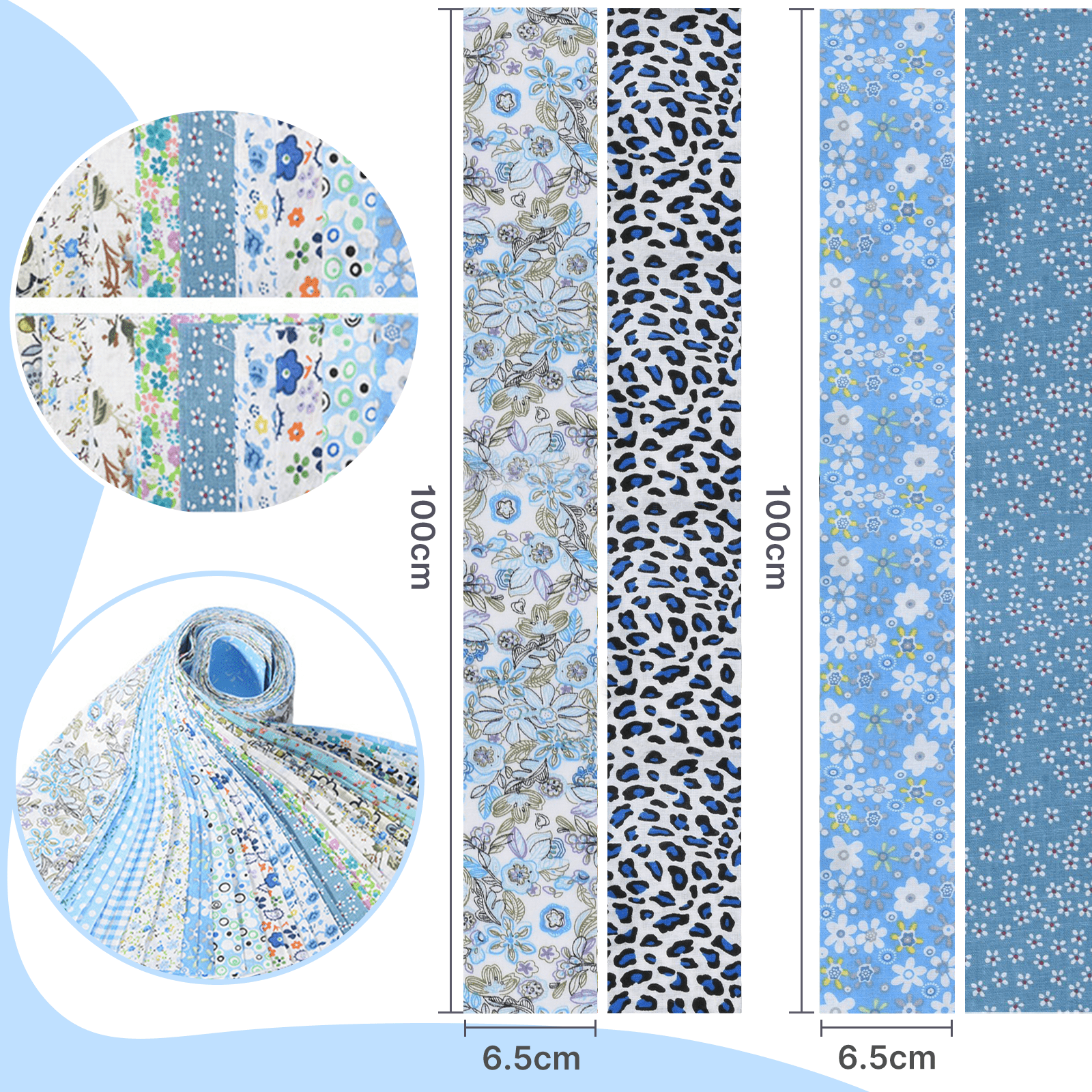 40 Pcs Jelly Roll Fabric Strips for Quilting Fabric, Sewing Supplies & DIY Crafts-2.6 Inch Precut Cotton Fabric Bundles, Perfect for Quilt Projects,Floral Patchwork Blue