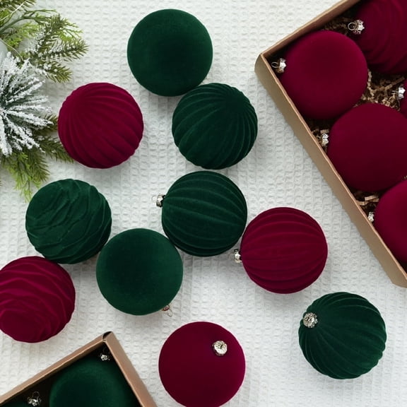 24pcs 3.15" Velvet Christmas Balls Xmas Tree Hanging Ornaments Shatterproof Decorations Pendants with Gift Box