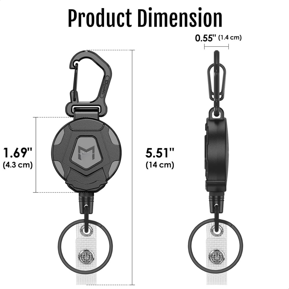 Retractable Keychain, Heavy Duty Carabiner Badge Holder, Tactical ID Badge Reel with 31.5” Steel Retractable Cord, 8.0 oz