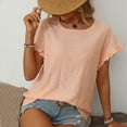 thumbnail image 4 of ORT Womens T Shirts Short Sleeve Pleated Dressy Casual Blouses Loose Tshirts Trendy Vacation Outfits(Orange,L), 4 of 8