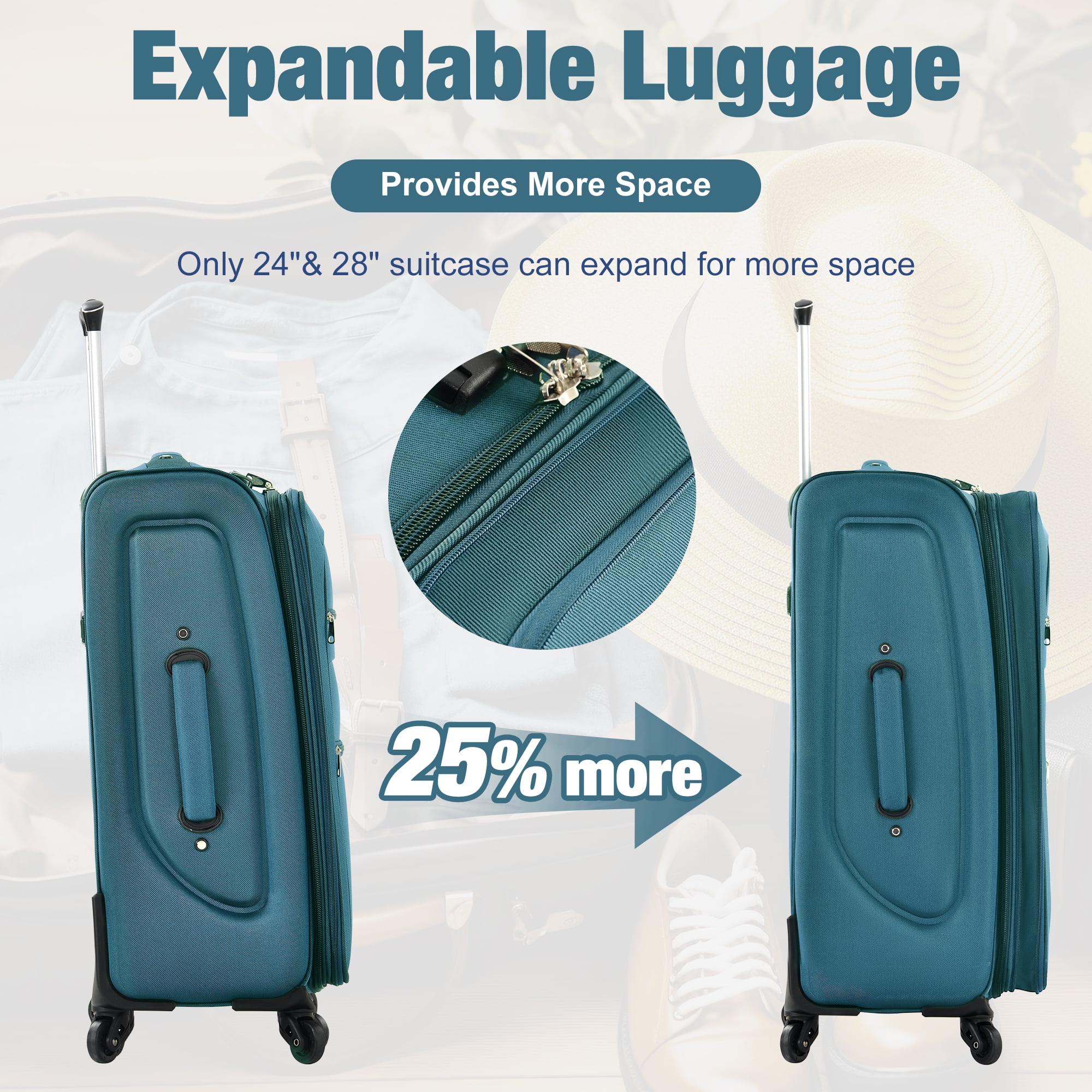imerelez Softside Luggage Expandable 3 Piece Set Suitcase with Duffel Bag Upright Spinner Softshell Lightweight Luggage Travel Set