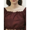 thumbnail image 5 of DressBerry Women's Solid Poly Rayon Square Neck Ruffled Border Cropped Blouse Long Balloon Sleeves Casual&nbsp;Summer Wear Above Waist Length Regular Short Top, 5 of 7
