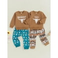 thumbnail image 3 of Baby Toddler Boy Fall Western Outfit 0 6 12 18 24 Months 2T 3T Cow Head Print Long Sleeve Sweatshirt and Elastic Pants 2 Piece Clothes, 3 of 9