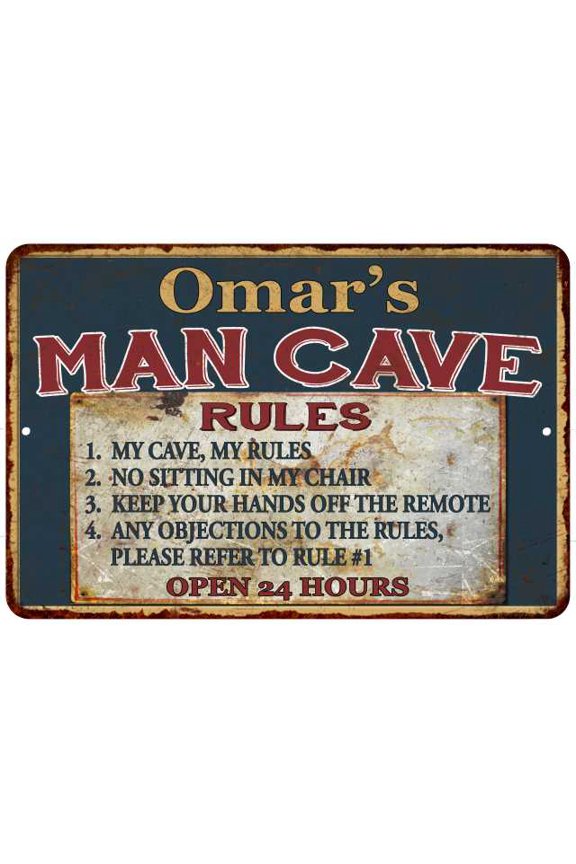 Omar's Man Cave Rules Chic Rustic Green Sign Home 8x12 Metal 108120049054