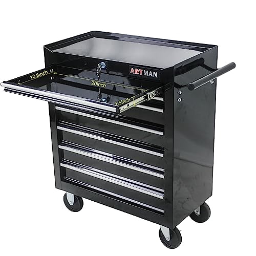 7-Drawer Rolling Tool Chest, Metal Tool Box Organizer with Auto Locking System, Sliding Drawers, Detachable Top, Lockable Wheels, Tool Storage Cabinet for Garage & Workshop