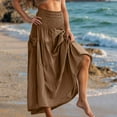 thumbnail image 2 of Feancey Casual Maxi Skirts for Women Tiered Flowy Beach Skirt Summer High Waisted A-Line Skirts Solid Color Loose Boho Vacation Skirt Brown XL, 2 of 10