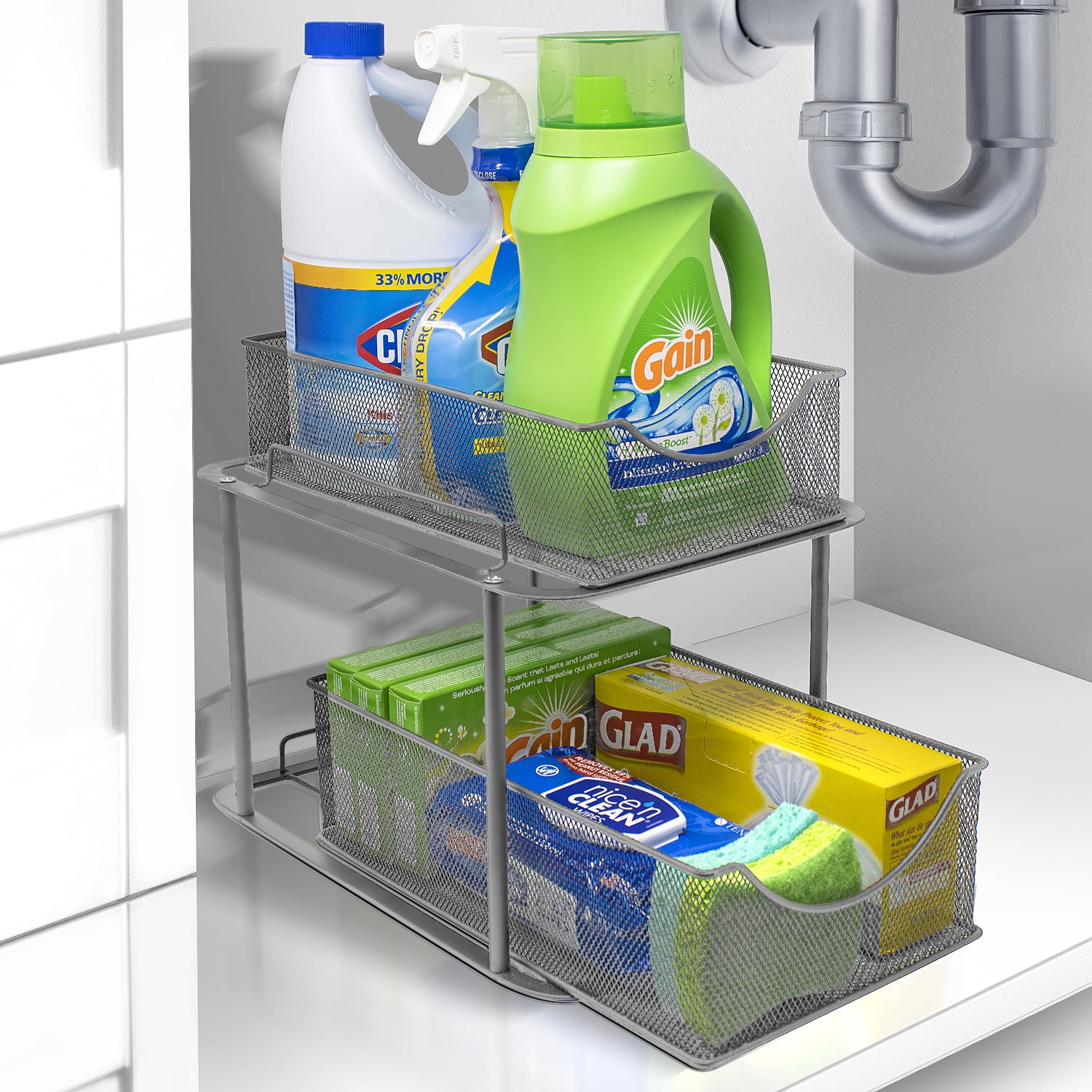 Sorbus 2-Tier Organizer Baskets with Mesh Sliding Drawers