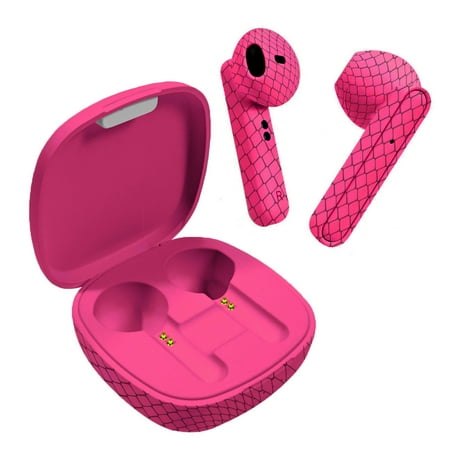 Zunammy Rubberized Wireless Earbuds with Matching Wireless Charging Case - Pink Snake