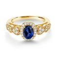 thumbnail image 2 of Gem Stone King 18K Yellow Gold Plated Silver Blue Created Sapphire and White Moissanite Engagement Ring for Women | 1.18 Cttw | Oval 7X5MM | Gemstone September Birthstone | Size 5, 2 of 3