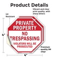 thumbnail image 2 of Private Property No Trespassing Violators Will Be Prosecuted (2 Pack) 4 inch X 4 inch Octagon Vinyl Label Decal Sticker Weather Resistant, UV Protected for Workplace, Made in the USA, 2 of 5