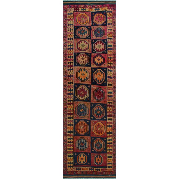 Vintage Oladele Navy/Pink Runner, 3'8" x 13'2"