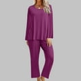 thumbnail image 4 of Loopsun Womens Pajama Sets, Pajamas for Women Set, Women's Solid Round Neck Long Sleeve Sleepshirt And Elastic Waist Pants Sets Pajamas Purple L, 4 of 5