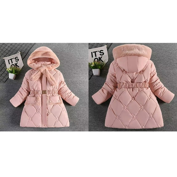 Baby Girls Winter Coat,Baby Girls Puffer Coat Mid-length Hooded Jacket Long Sleeve Light Winter Coats For TeenWinter Warm Outerwear Warm Thick Clothes