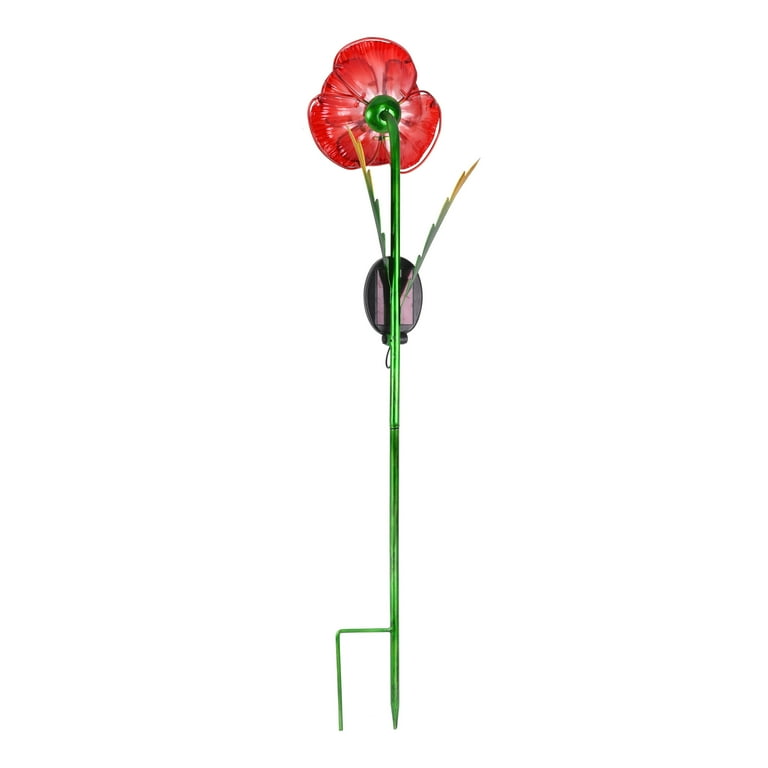 Better Homes and Gardens Solar Glass Poppy Stake Light Red Set of