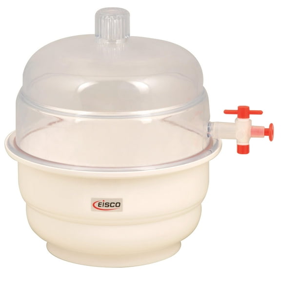 Desiccator with Knob Cover, Vacuum Attachment with Stopcock and Self Lubricating PTFE Plug, Flange Included - Eisco Labs