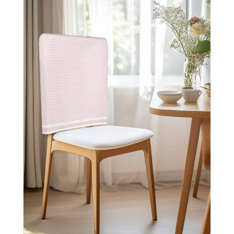 Set Of 4 Summer Pink Flamingo Chair Back Covers - Linen Kitchen Slipcovers For Dining Chairs, Wedding & Tropical Party