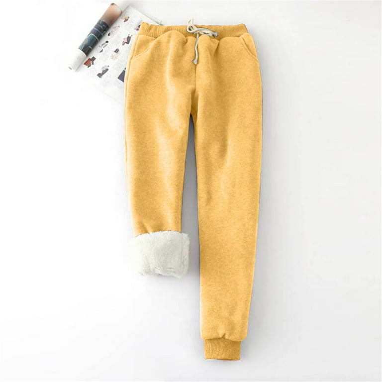 JDEFEG Teacher Work Clothes Ladies Pure Color Big Yard Filling Loose  Thickening Show Thin Warm Pants Trousers Summer Womens Clothes Polyester  Yellow S 