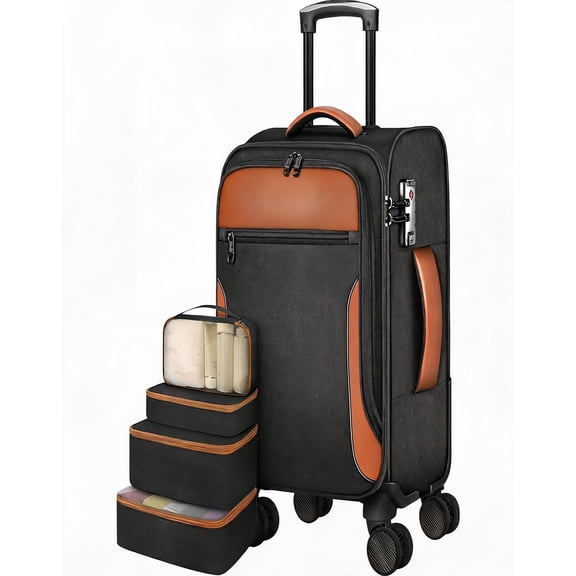 20 Inch Softside Carry-On Luggage with 4 Spinner Wheels and TSA Lock in Dark Black