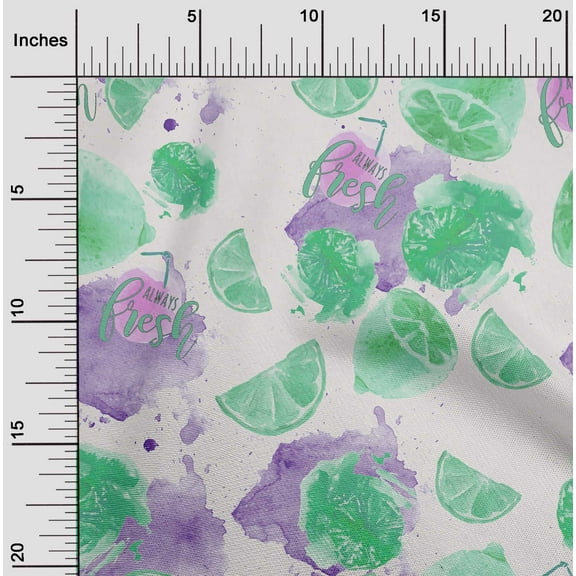 oneOone Cotton Jersey Mint Green Fabric Texture & Lemon Watercolor Sewing Material Print Fabric By The Yard 58 Inch Wide