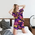 thumbnail image 5 of Wukai Purple Flower Women's Pajama Set,Short-Sleeve Top and Shorts with Elastic Waistband and Pockets for Loungewear, Yoga, and Casual Wear-, 5 of 6