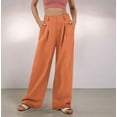 thumbnail image 4 of Pantalones de Traje Anchos para Mujer, Holgados, de Cintura Alta Elástica, Informales, Largos, Color Naranja y Rojo, Talla M, 4 of 7