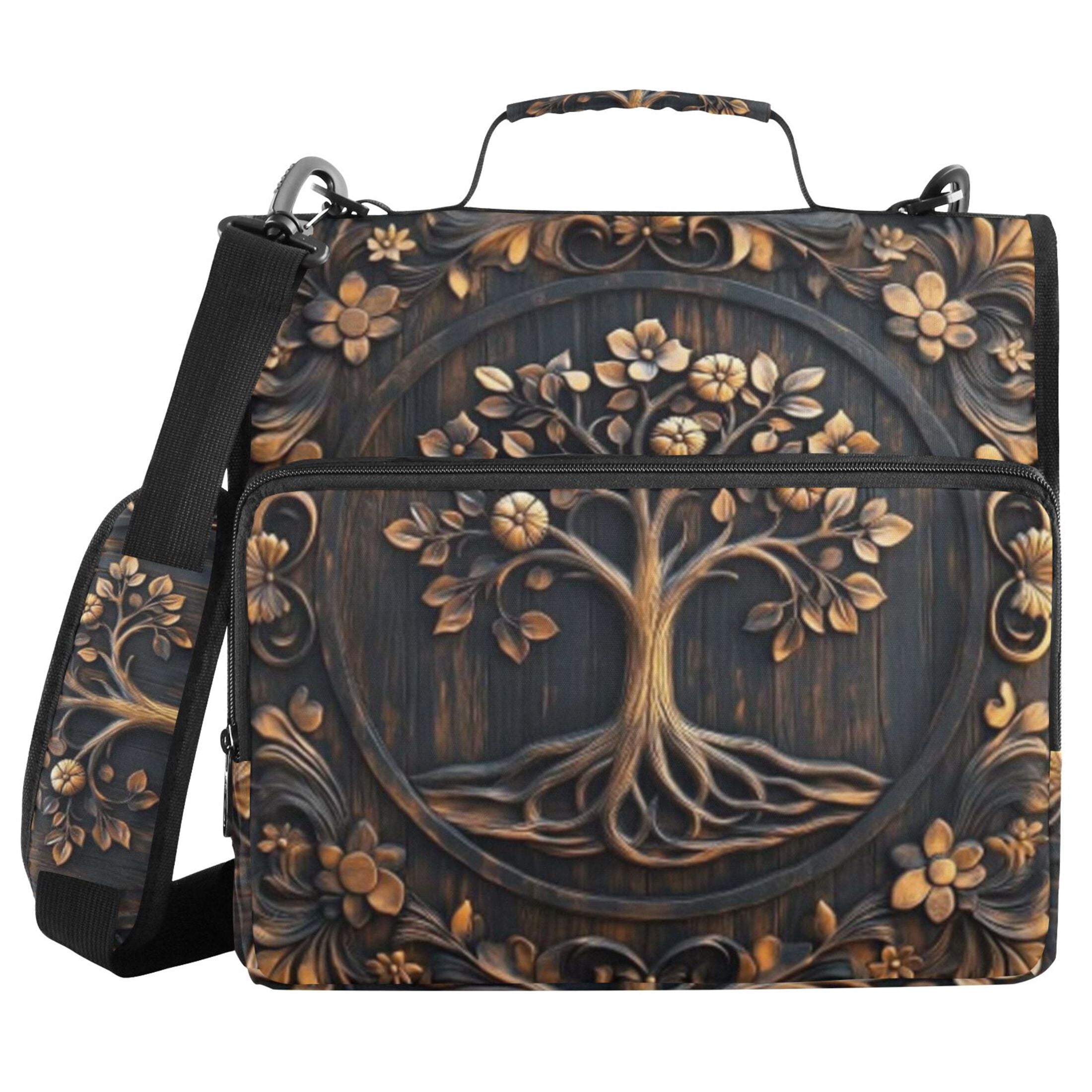 Zipper Binder Farmhouse Tree Of Life 1.5 Inch Binder Folder Bag with Shoulder Strap and Handle