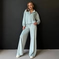 thumbnail image 6 of 2 Pcs/Set Women Coat Pants Suit Golden Velvet Zip-up Stand Collar Long Sleeve Top Drawstring Elastic Waist Wide Leg Loose Trousers Winter Daily Wear Tracksuit, 6 of 8
